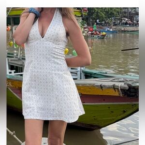 Elegant White Patterned Halter Dress